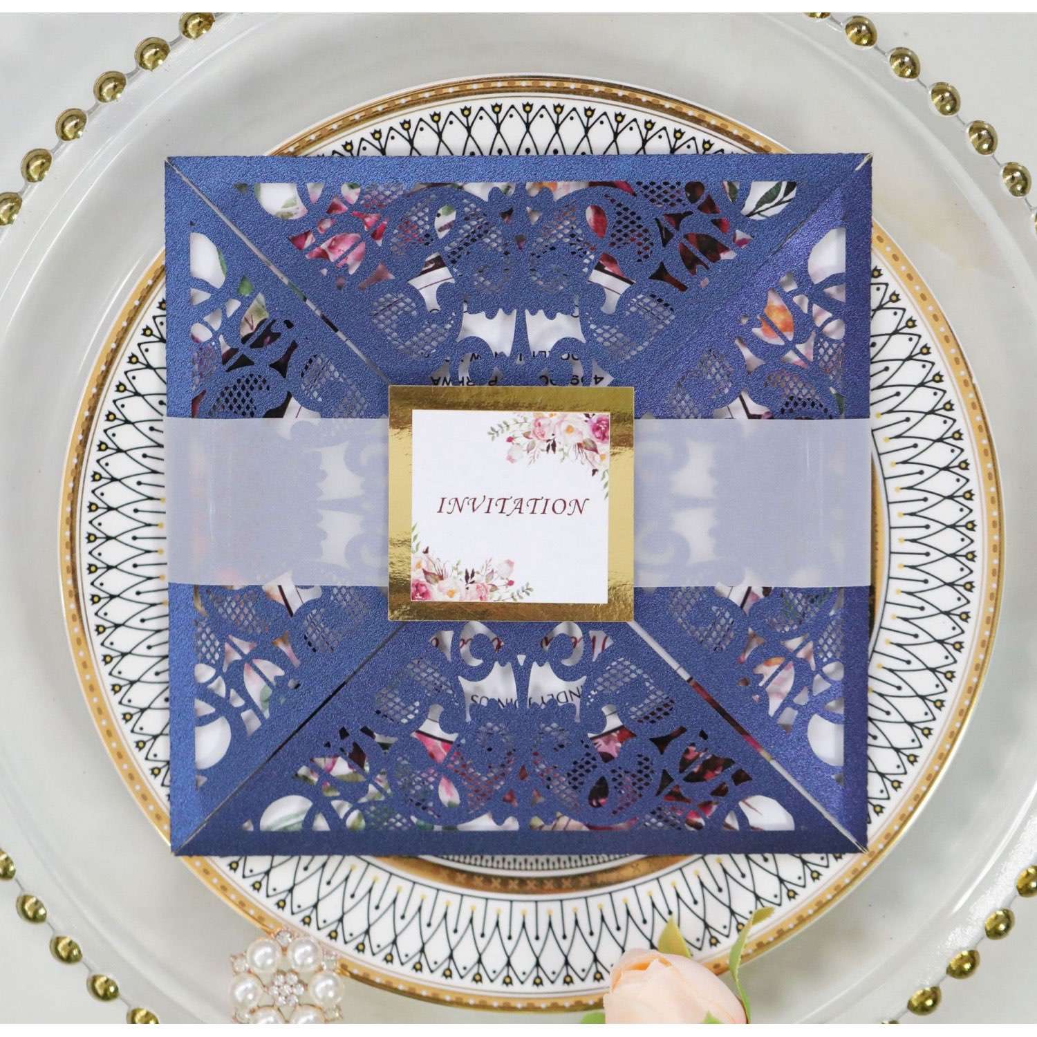 Square Invitation Card Wedding Supplies Laser Cut Iridescent Paper Greeting Card